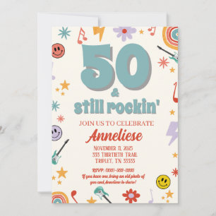 50 & Still Rockin’ Retro Music Themed Birthday Invitation