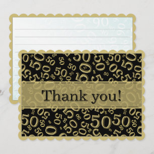 50 "Thank you!" Black/Gold Number Pattern Thank You Card