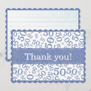 50 "Thank you!" Blue/White Number Pattern Thank You Card