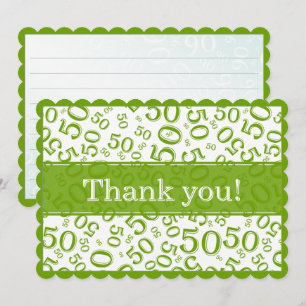 50 "Thank you!" Green/White Number Pattern Thank You Card