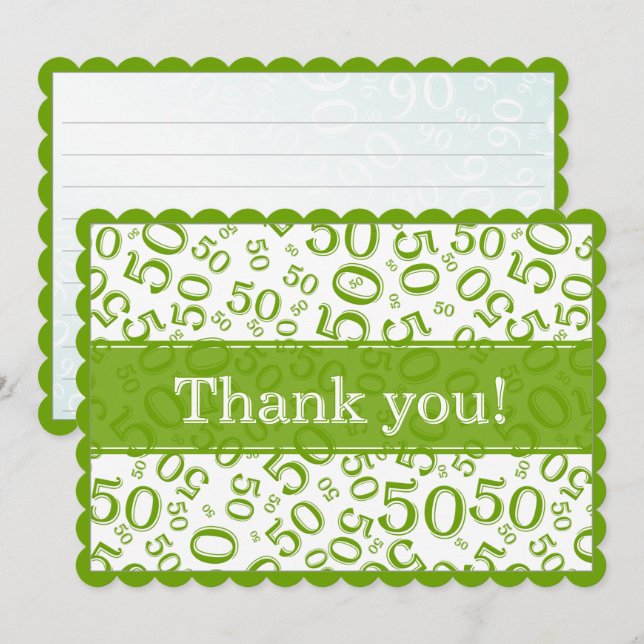 50 "Thank you!" Green/White Random Number Pattern Thank You Card (Front/Back)
