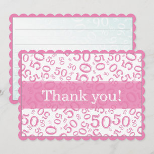 50 "Thank you!" Pink/White Number Pattern Thank You Card