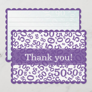 50 "Thank you!" Purple/White Number Pattern Thank You Card