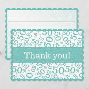 50 "Thank you!" Teal/White Number Pattern Thank You Card