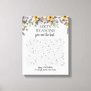50 things we love about you silver yellow flowers canvas print