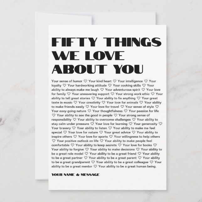 50 things we love about you template Birthday (Front)