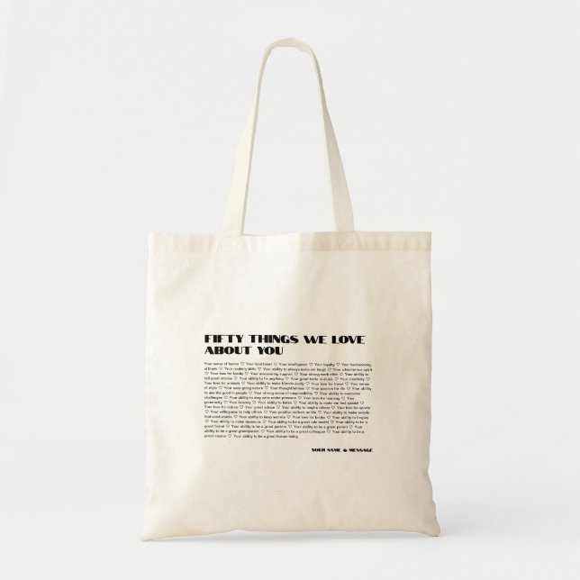 50 things we love about you template Birthday Tote Bag (Front)