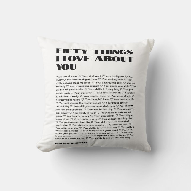 50 things we love about you Valentine's Day Gift Cushion (Front)