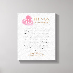 50 things we love about you watercolor heart mum canvas print