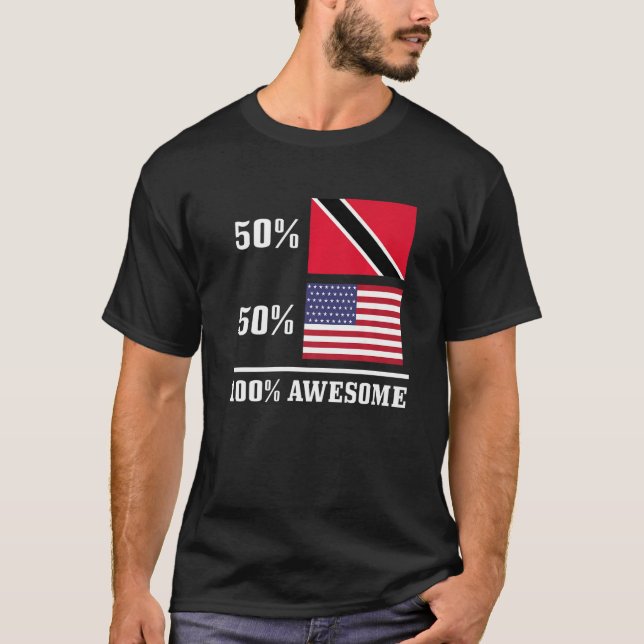 50 Trinidad & Tobago 50 Usa American Flag Pride  1 T-Shirt (Front)