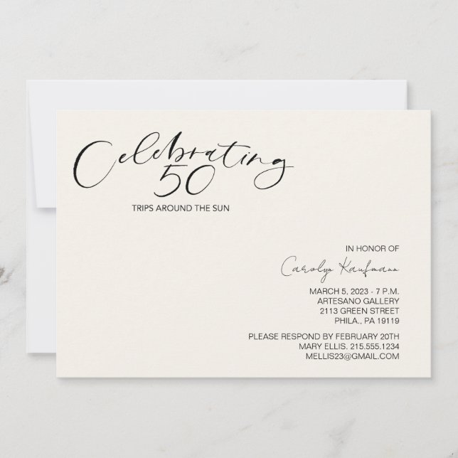 50 Trips Around the Sun Modern Birthday Party Invi Invitation (Front)