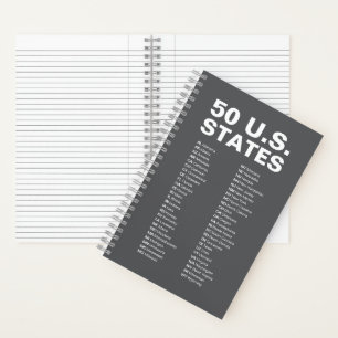 50 U.S. States Abbreviations List - Dark Gray Notebook