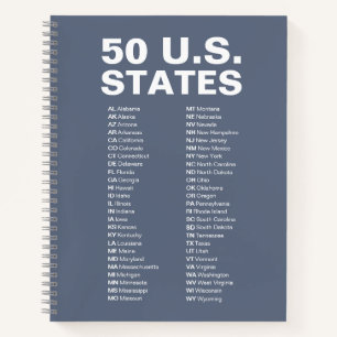 50 U.S. States Abbreviations List Spiral Notebook