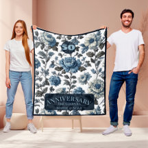 50 Wedding Anniversary Dusty Blue Floral Art Peony