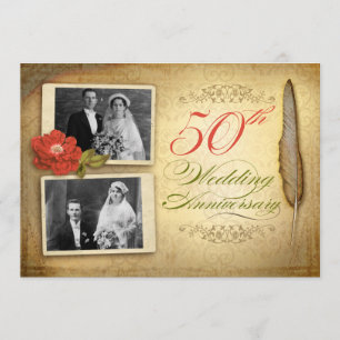 50 wedding anniversary two photos vintage invites
