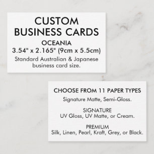 50 x OCEANIA Size Australia, Japan 3.54" x 2.165" Business Card