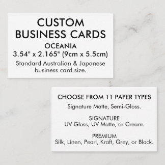 50 x OCEANIA Size Australia, Japan 3.54" x 2.165" Business Card