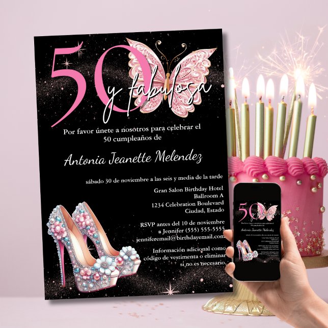 50 y Fabulosa Invitacion - Spanish 50th Birthday Invitation (Creator Uploaded)