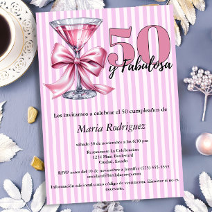 50 y Fabulosa Pink Martini Spanish 50th Birthday Invitation