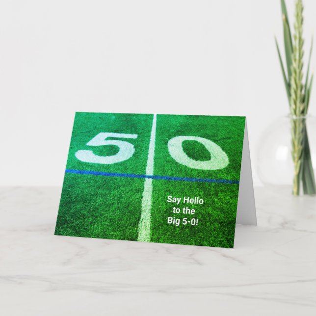 50 yard line football field 50th birthday card (Front)