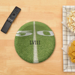 50 Yard Line Green Football Field  Paper Plate