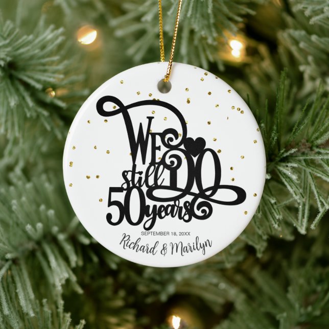 50 Year Anniversary Gold Personalised Ceramic Ornament (Tree)