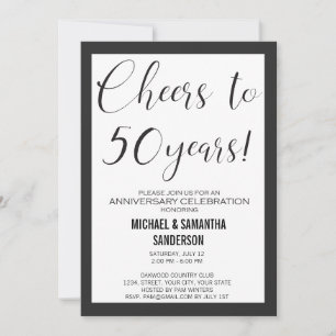 50 Year Anniversary Wedding Black & White Modern Invitation