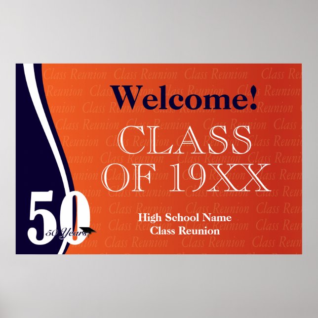 50-Year Class Reunion in Orange and Blue Poster (Front)