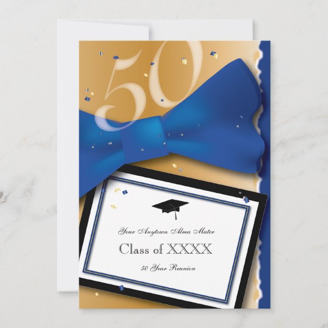 50 Year Class Reunion Royal Blue Accent Colour Invitation (Front)