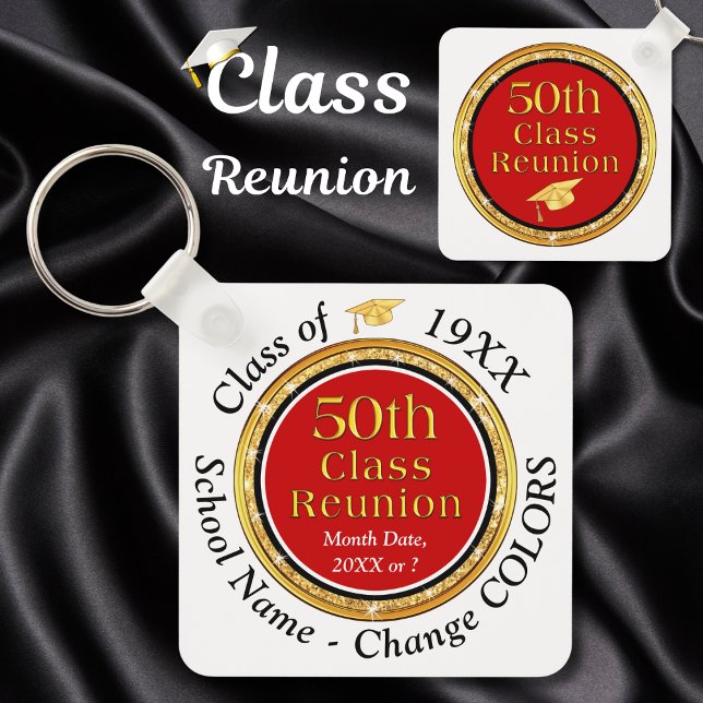 50 year Class Reunion Souvenirs, Change Red, Black Key Ring (50th class reunion favors. Personalized, Souvenirs for 50th Class Reunion. 50 year class reunion.)