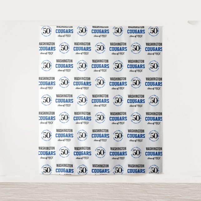 50 Year High School Reunion Step Repeat Backdrop Tapestry (Front)