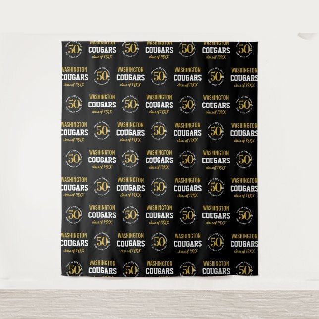 50 Year High School Reunion Step Repeat Backdrop Tapestry (Front)