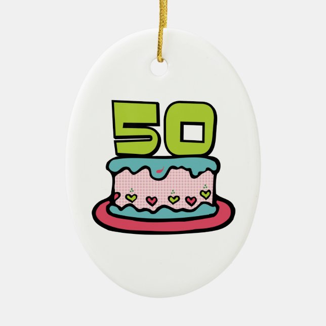 50 Year Old Birthday Cake Ceramic Tree Decoration (Front)