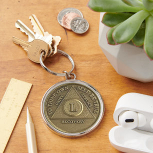 50 Year Recovery AA Medallion Sobriety Milestone Key Ring