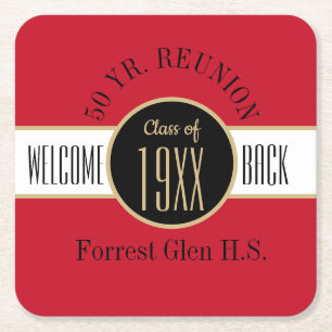 50 Year Reunion Welcome Back Square Paper Coaster