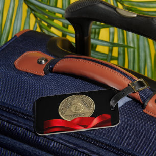 50 Year Sober Recovery Anniversary Coin Red Ribbon Luggage Tag
