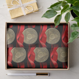 50 Year Sober Recovery Anniversary Coin Red Ribbon Tissue Paper