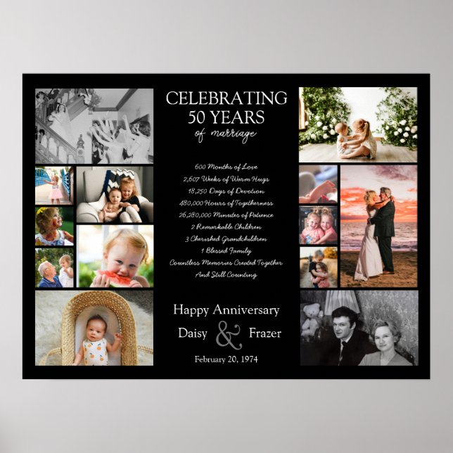 50 year wedding anniversary photo collage editable poster (Front)