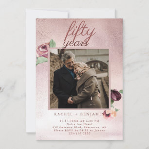 50 Year Wedding Anniversary Rose Gold Glitter  Invitation