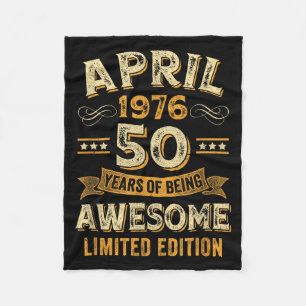 50 years awesome vintage april 1976 50th birthday fleece blanket