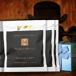 50 years birthday gold black elegant thank you favour bag<br><div class="desc">Luxury elegant black leather look thank you favour bag with a faux gold metallic monogrammed square and personalised name signature.</div>