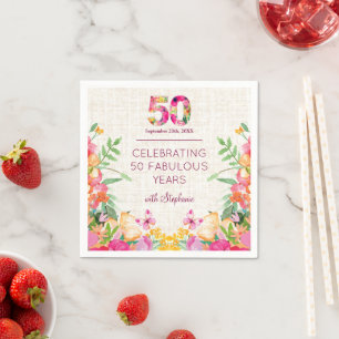 50 Years Flowers Floral Linen 50th Birthday Napkin