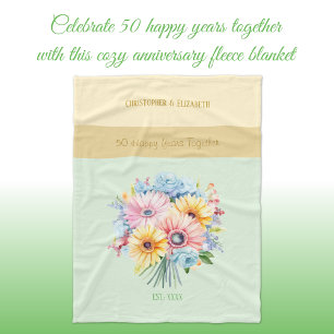 50 years gold anniversary flowers green fleece blanket