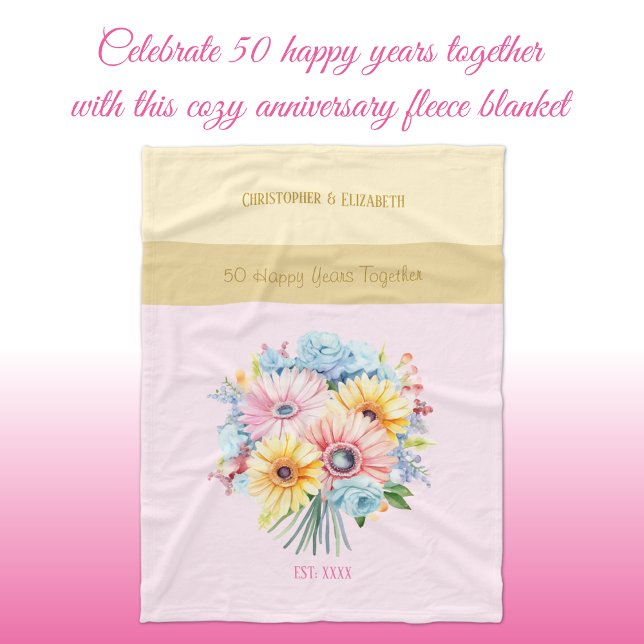 50 years gold anniversary flowers pink fleece blanket (Creator Uploaded)