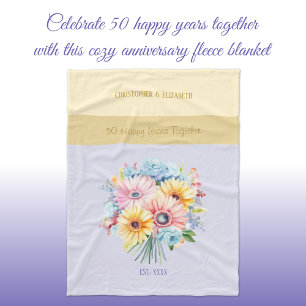 50 years gold anniversary flowers purple fleece blanket