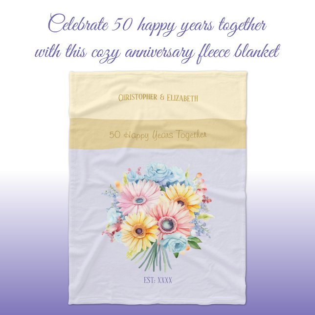 50 years gold anniversary flowers purple fleece blanket (Creator Uploaded)