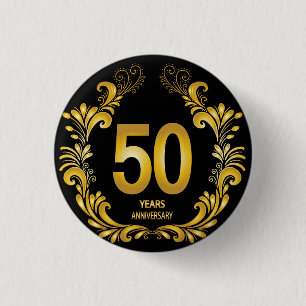 50 Years Gold Glitter Anniversary 3 Cm Round Badge