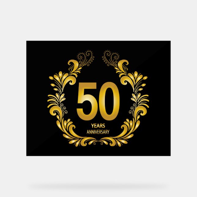 50 Years Gold Glitter Anniversary Acrylic Sign (Front)