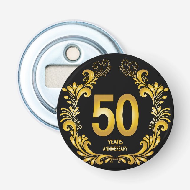 50 Years Gold Glitter Anniversary Bottle Opener (Front)