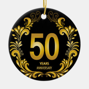 50 Years Gold Glitter Anniversary Ceramic Ornament